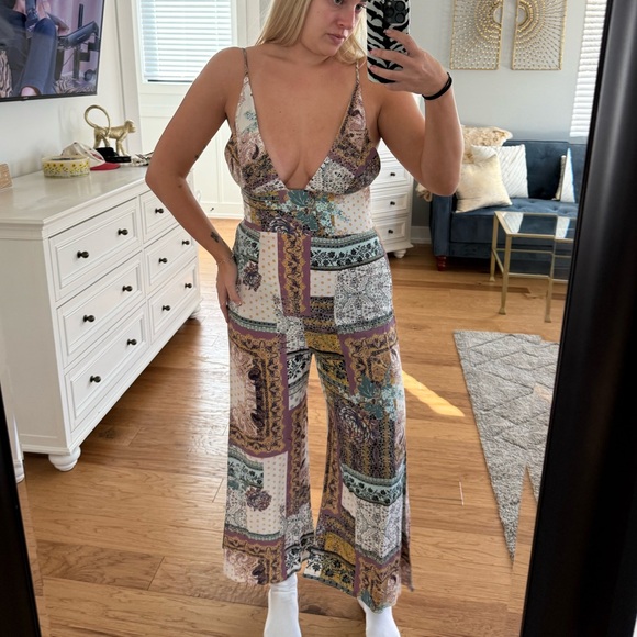Free People Pants - Free People Women's Printed Deep-V Wide-Leg Jumpsuit - Multi
